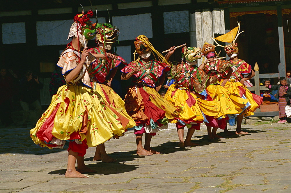 Festival dancers, Bumthang, Bhutan, Asia