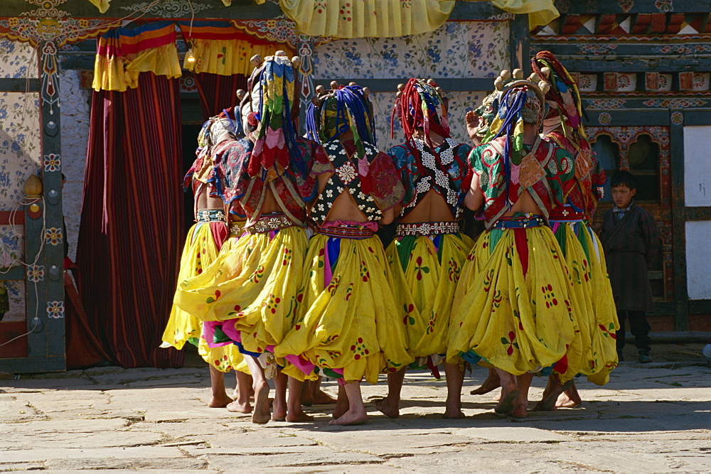 Festival dancers, Bumthang, Bhutan, Asia