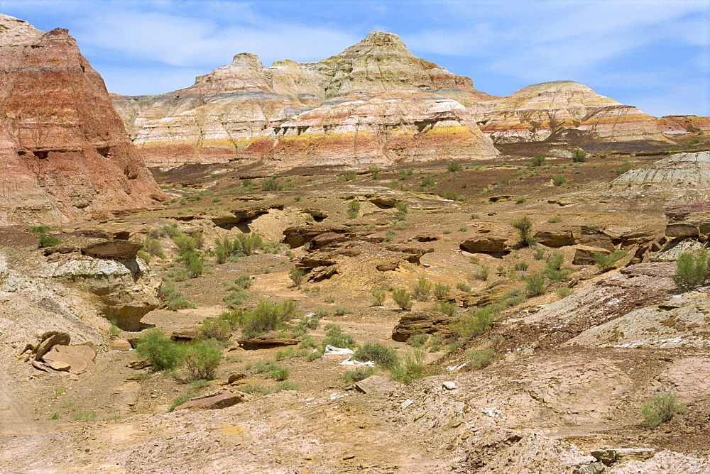 Painted landscape in the Gurbantinggut Desert in Xinjiang, China, Asia