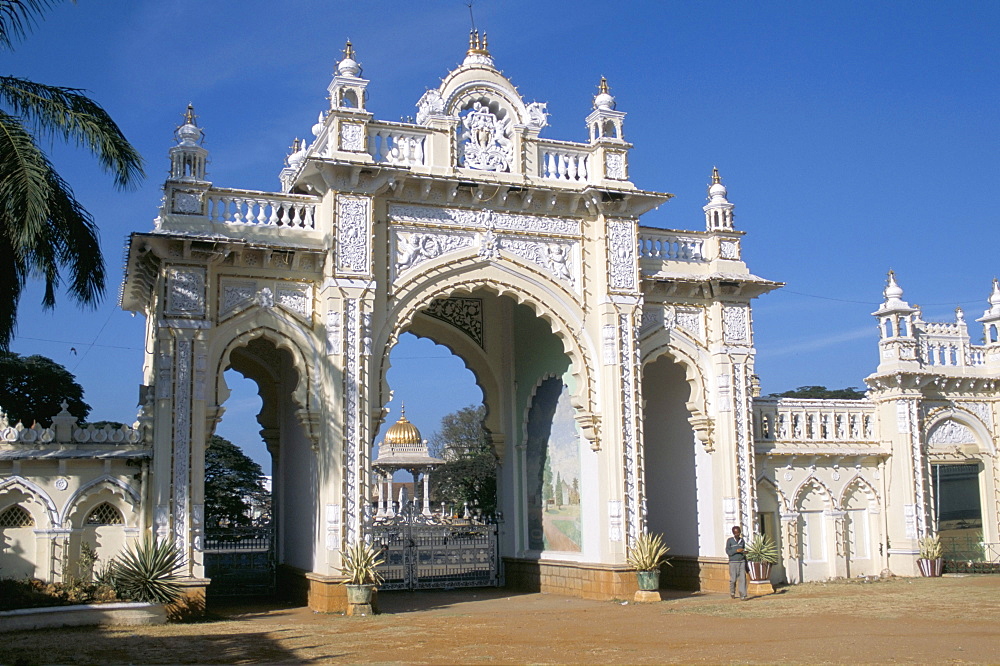 The gate to the palace at Mysore, Karnataka, India, Asia