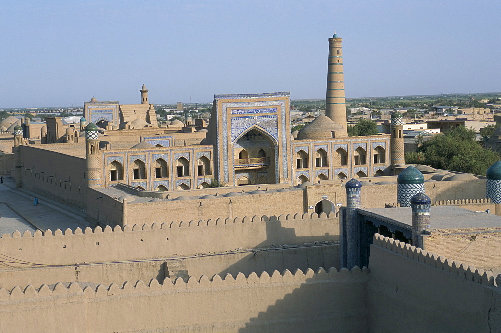 Overview of city from walls, Khiva, Uzbekistan, Central Asia, Asia