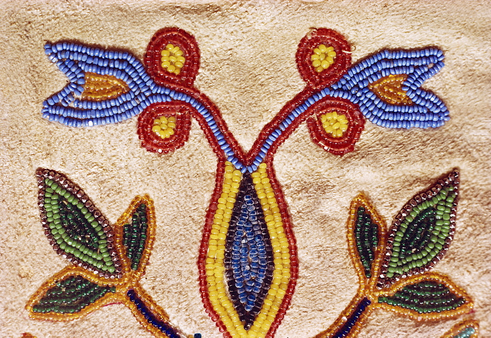 Detail of Blackfoot gloves from around 1890, buckskin with glass beads, Robert A. Testudine Collection, United States of America, North America