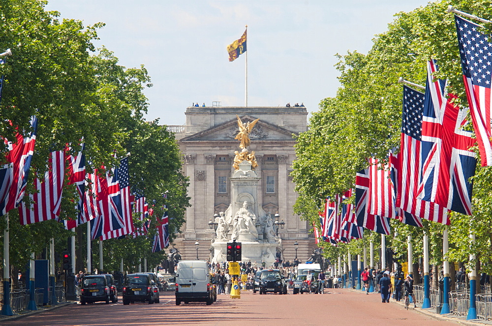 Flags lining the Mall to Buckingham Palace for President Obama's State Visit in 2011, London, England, United Kingdom, Europe