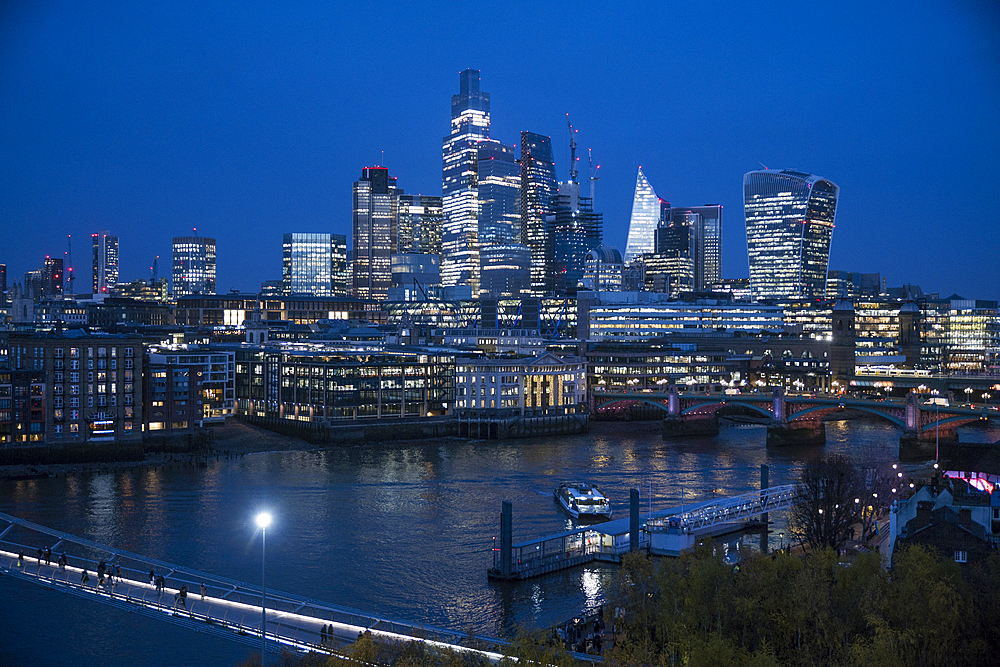 City of London and River Thames by night, London, England, United Kingdom, Europe