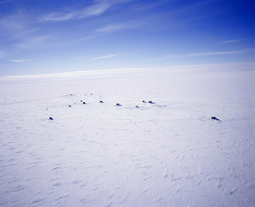 Aerial view of Siple Station, main base is 40ft under the ice, United States Antarctic Program, Antarctica, Polar Regions