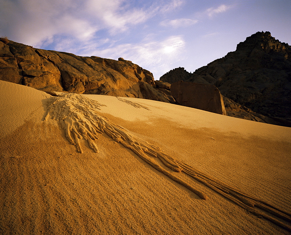 A sand avalanche after a rainstorm in the Sahara Desert, Algeria, North Africa, Africa