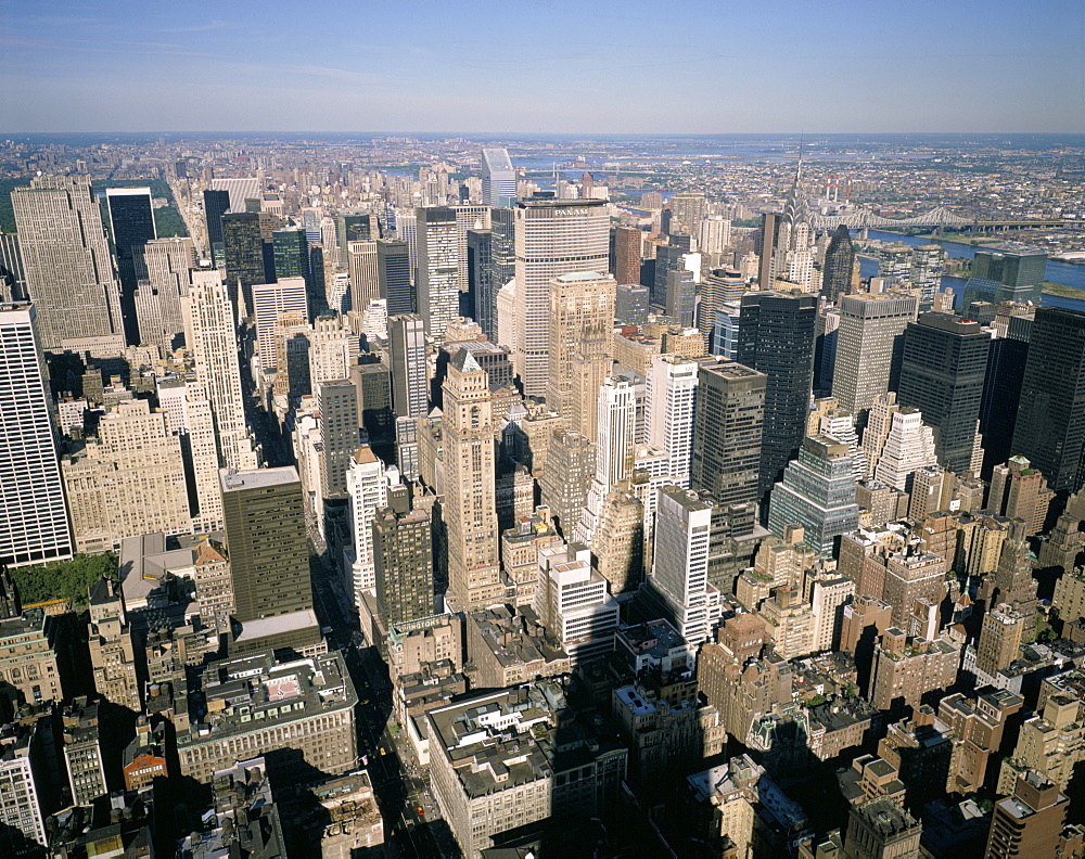 View northeast over city from Empire State building, New York City, New York, United States of America, North America