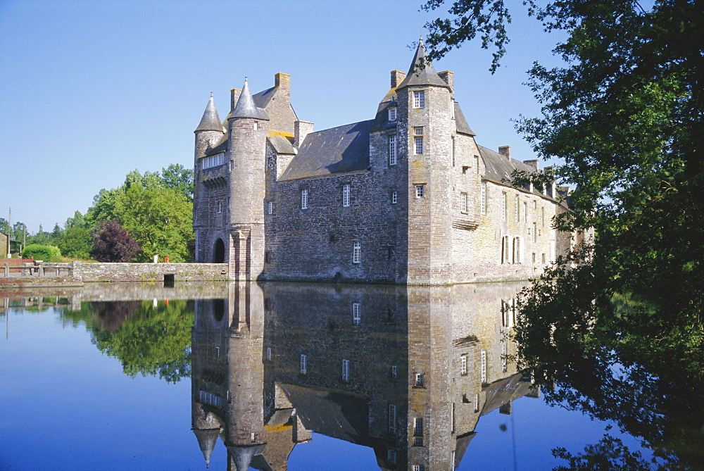 Chateau de Trecesson dating from 15th century, near Paimpont, Brittany, France, Europe