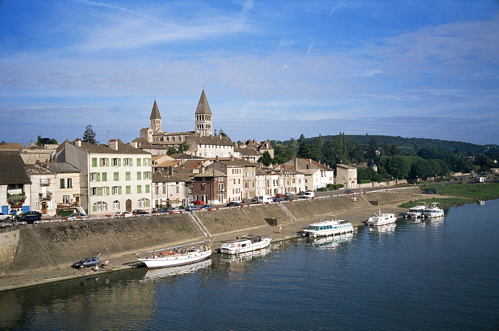 La Saone river and Tournus, Burgundy, France, Europe