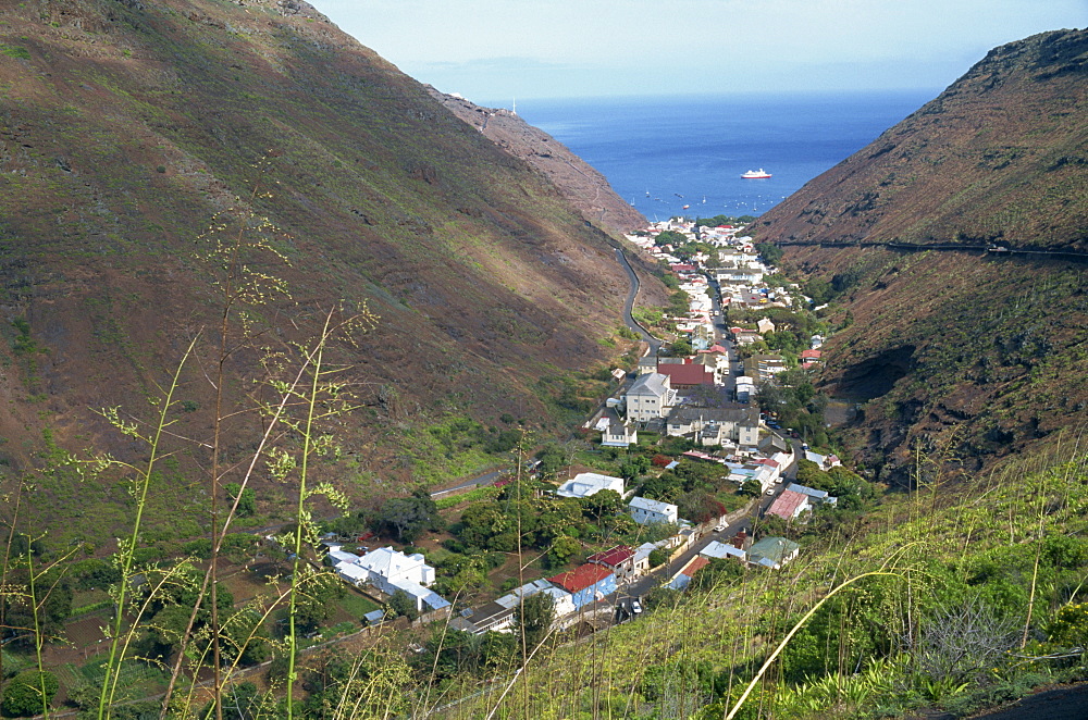 Aerial view over Jamestown, St. Helena, Mid Atlantic