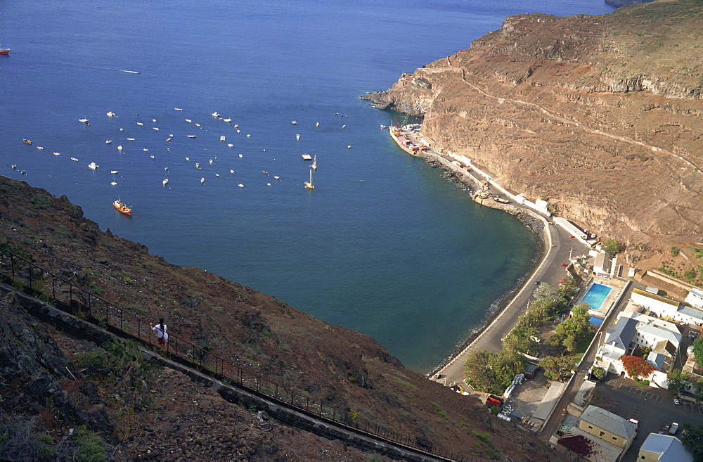 The town and harbour from Jacob's Ladder, Jamestown, St. Helena, Mid Atlantic