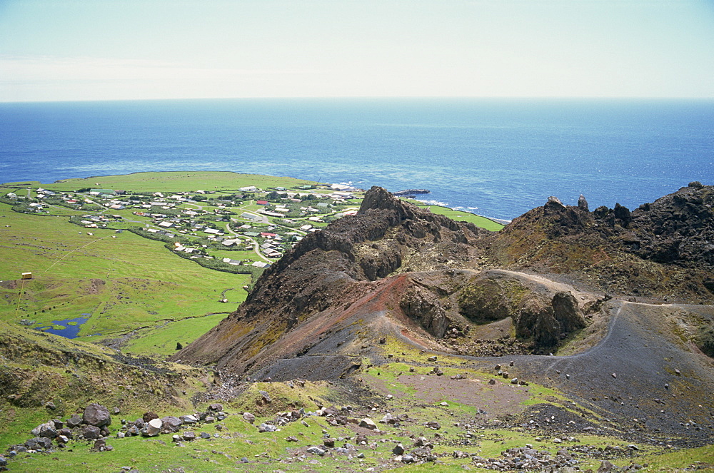 Edinburgh settlement and the 1961 volcanic cone, Tristan da Cunha, Mid Atlantic