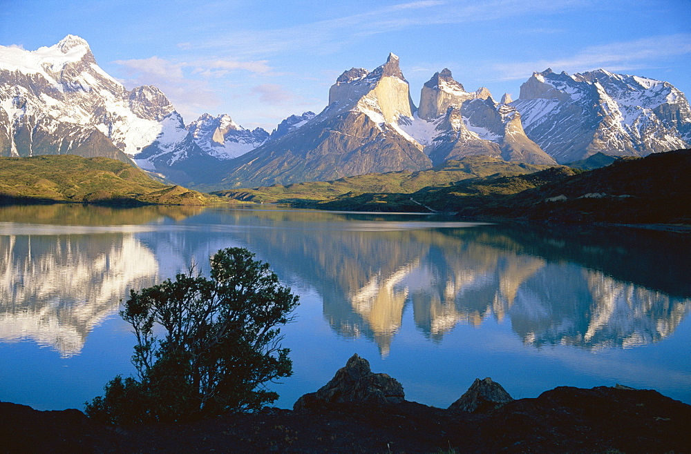 Cuernos del Paine 2600m from Lago Pehoe, Torres del Paine National Park, Patagonia, Chile 