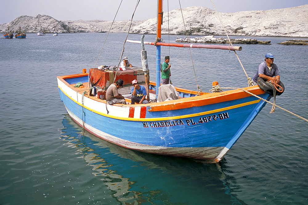 Fishing boat, island of Lobos de Afeura, Peru, South America