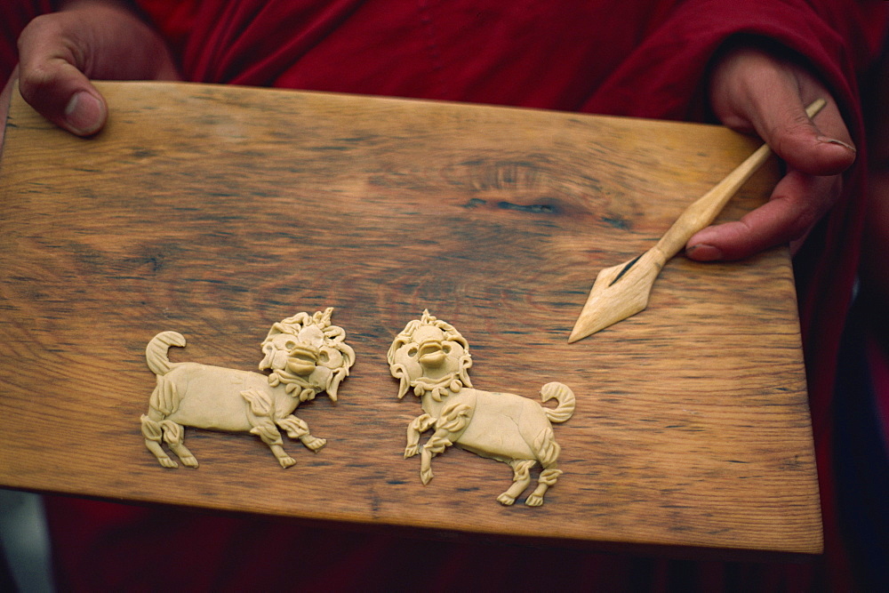 Yak butter offerings in shape of lions, Bhutan, Asia