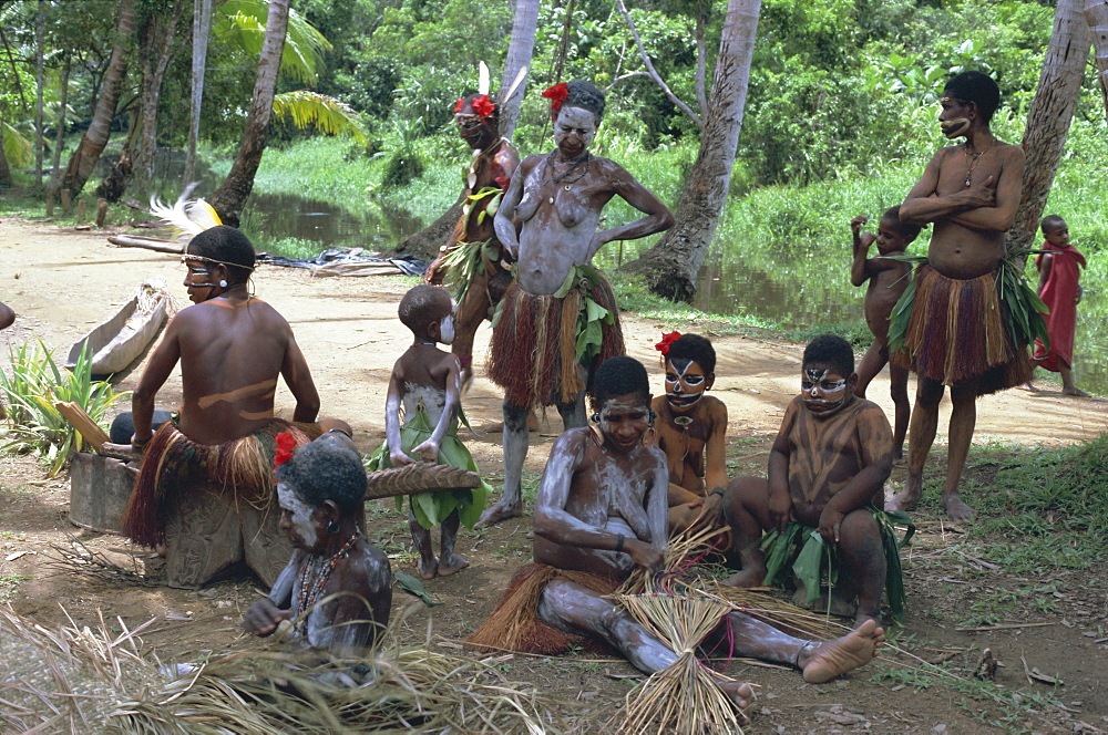 Women and children with body decoration, Sepik River, Papua New Guinea, Pacific