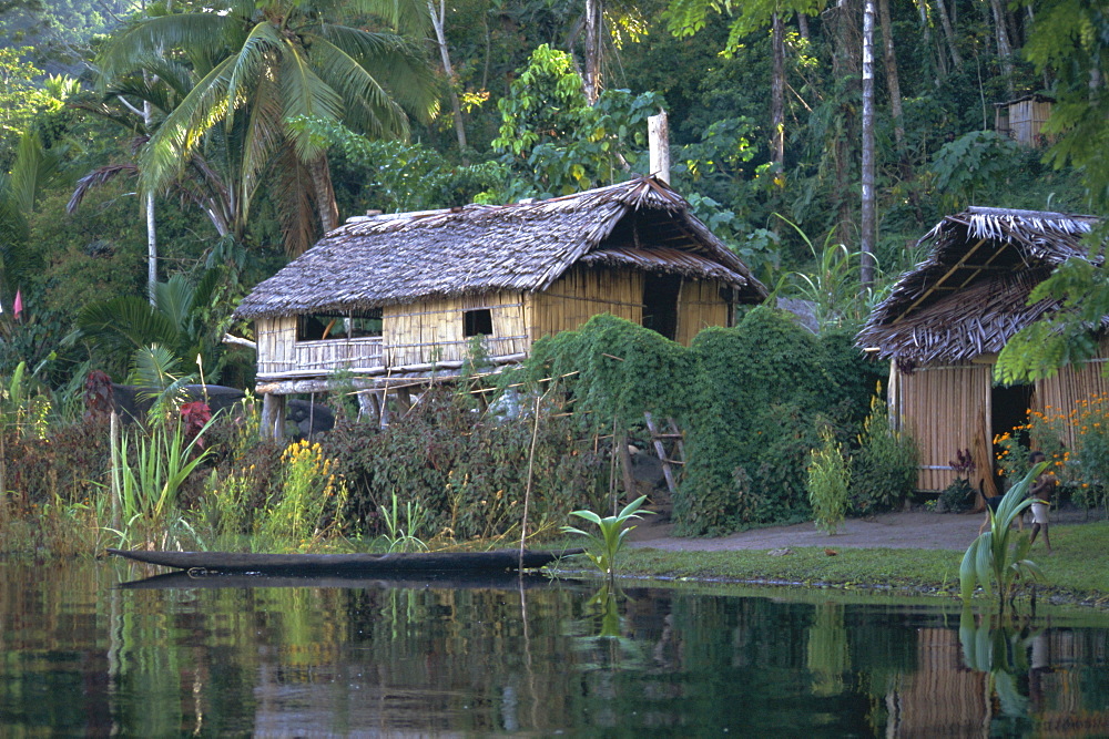 Houses and boat, Sepik River, Papua New Guinea, Pacific