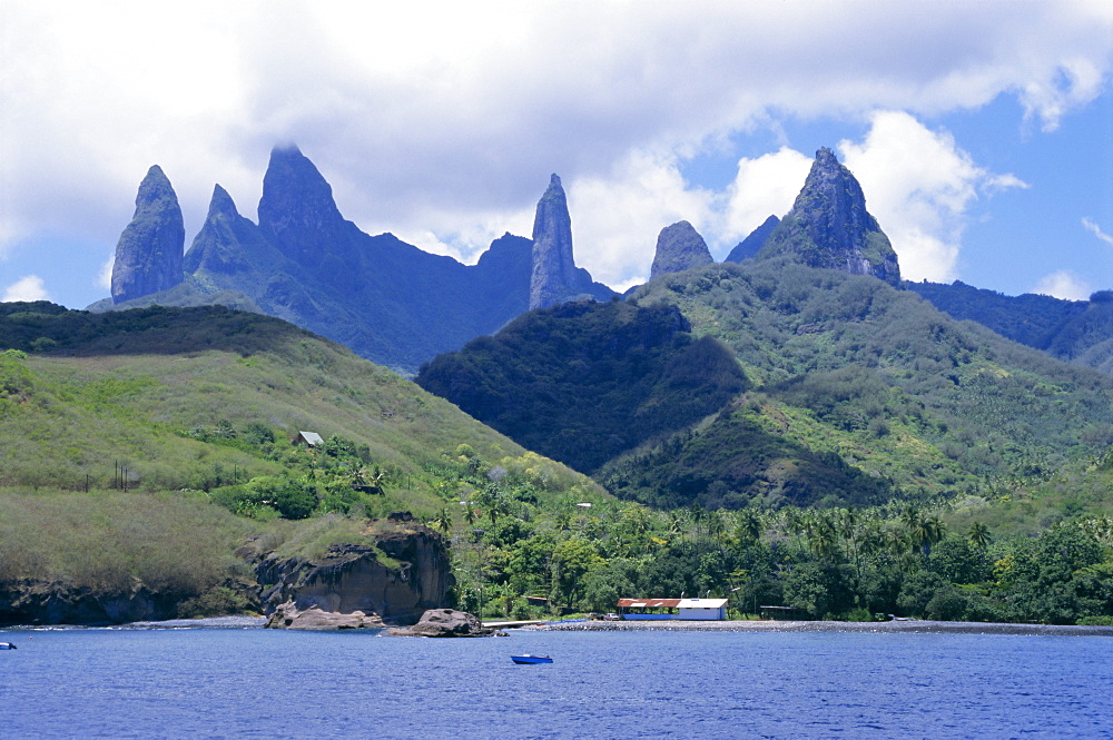 View across sea to island, Fatu Hiva, Marquesas Islands, French Polynesia, South Pacific islands, Pacific