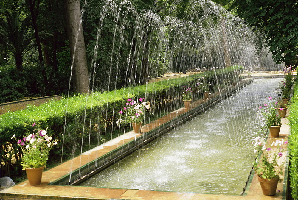 Fountains in Maria Luisa Park, Seville, Andalucia, Spain, Europe