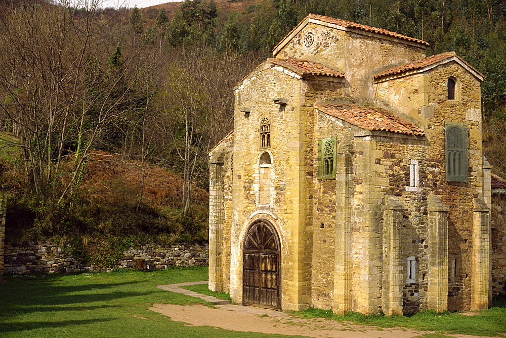 Ninth century Royal Chapel of Summer Palace of Ramiro I, remodelled in the 17th century, at San Miguel de Lillo, Oviedo, Asturias, Spain, Europe