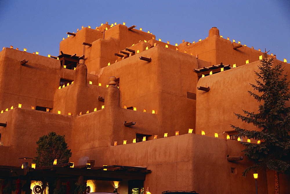 Farolitos at Loretto during the Christmas season, at Santa Fe, New Mexico, United States of America, North America