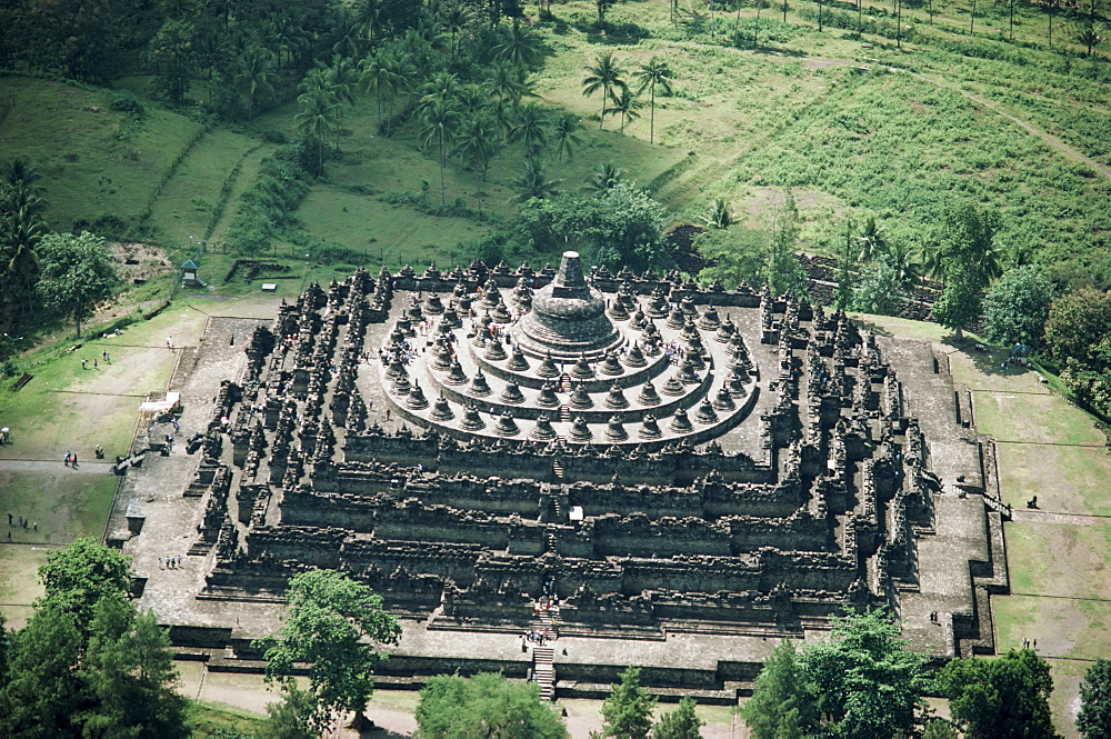 Aerial of Buddhist site of Borobudur, UNESCO World Heritage Site, Java, Indonesia, Southeast Asia, Asia