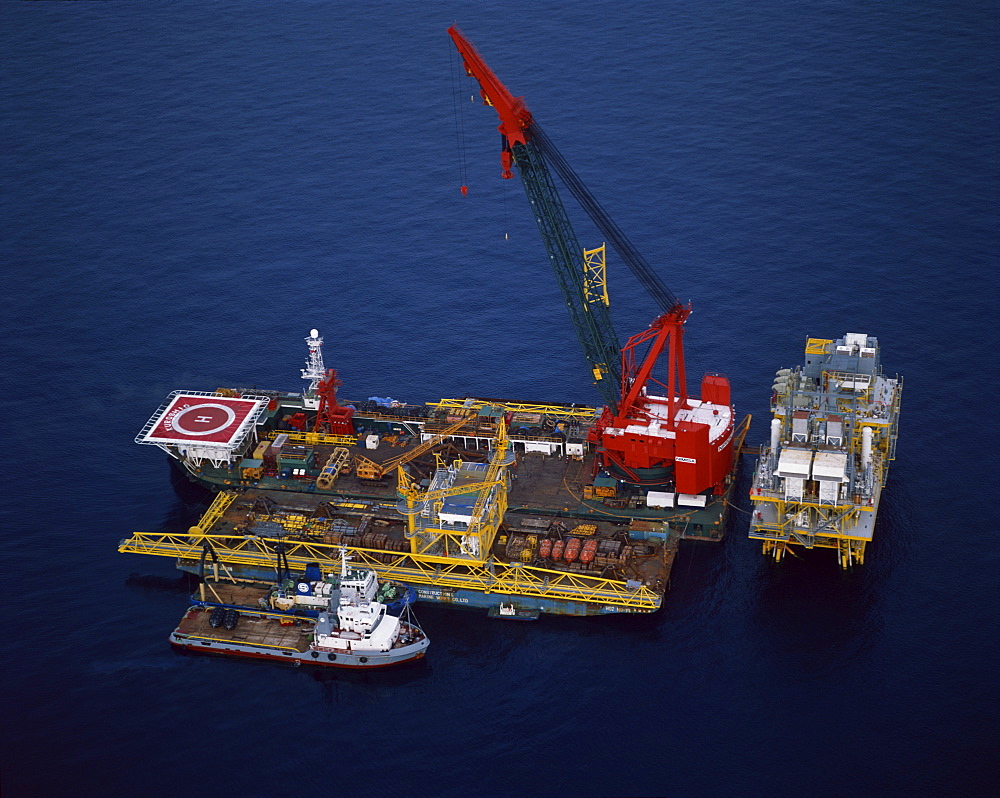 Aerial of the Union oil platform in the Erewan field in the Gulf of Thailand, Southeast Asia, Asia