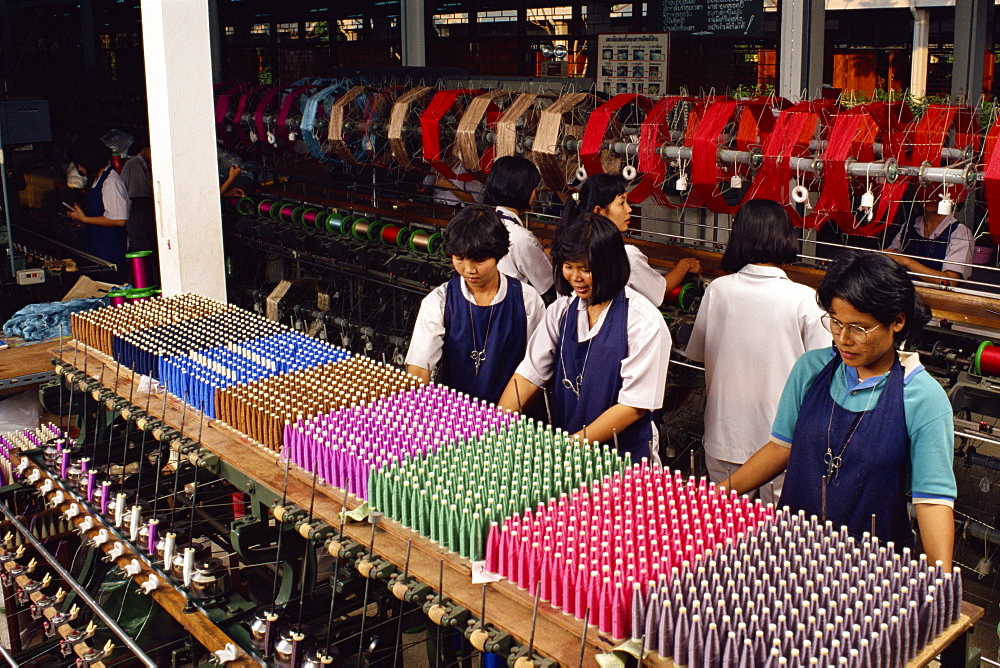 Women working in a silk mill at Korat, Thailand, Southeast Asia, Asia