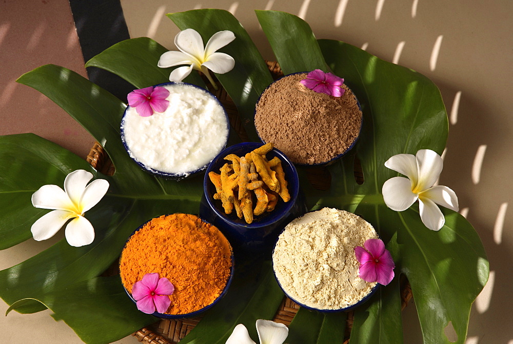 Ingredients for Udwarthnam, Ayurveduc treatment at the Spa at the Oberoi Udaivilas in Udaipur, Rajasthan, India, Asia