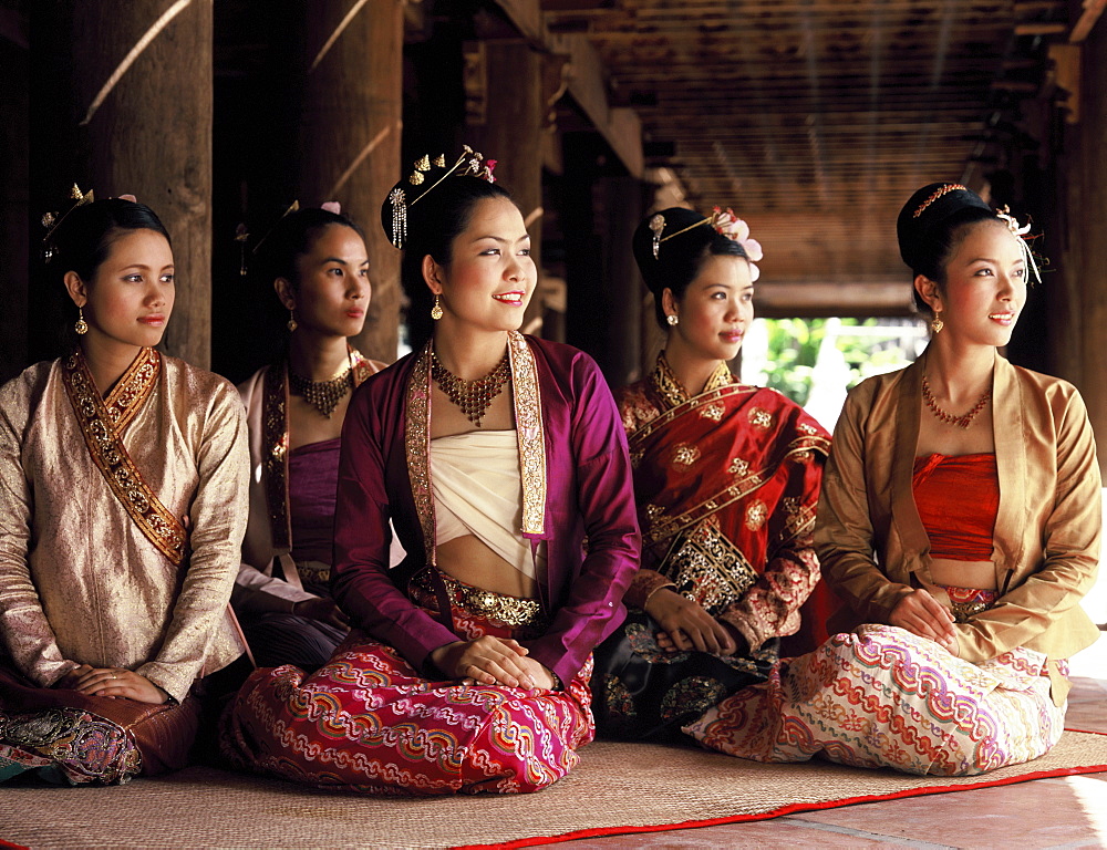 Girls wearing Burmese costumes, Myanmar (Burma), Asia
