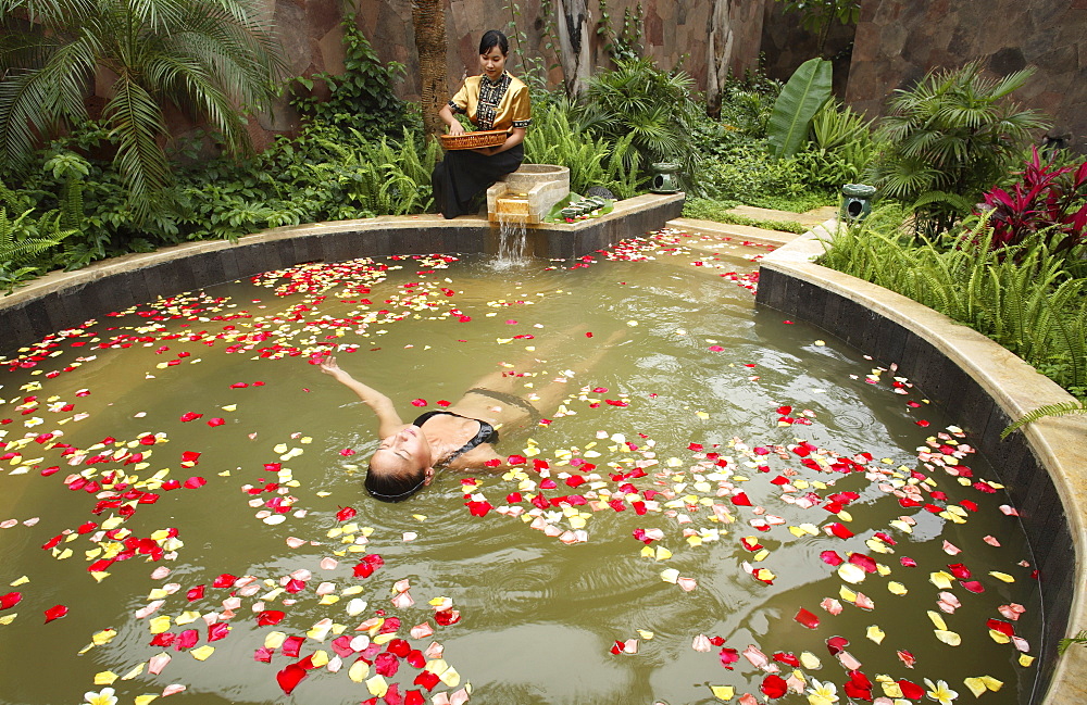 Flower bath at the Brilliant Resort and Spa in Kunming, Yunnan Province, China, Asia