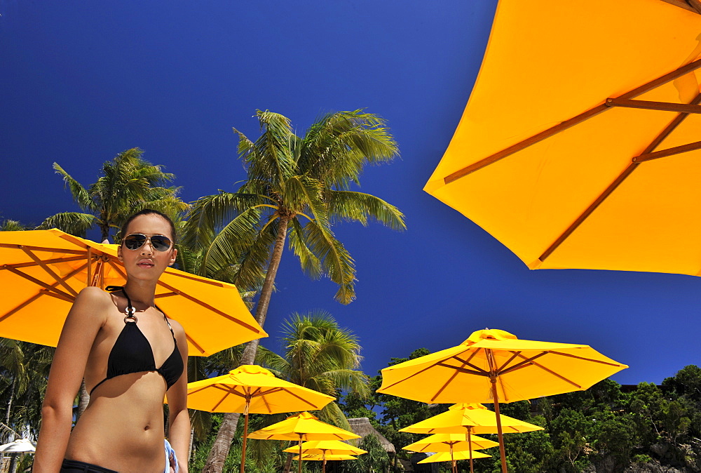 Girl on the beach, Shangri La Boracay Resort and Spa in Boracay, Philippines, Southeast Asia, Asia