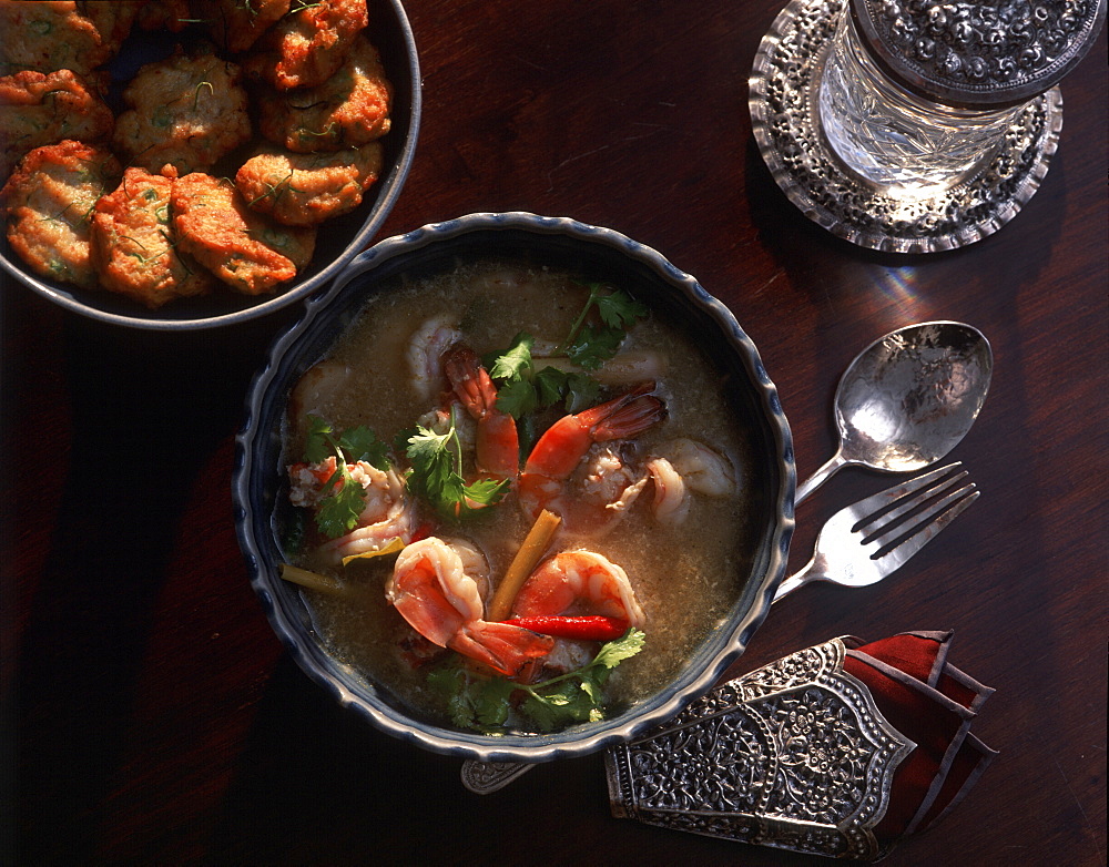 Tom Yum Goong Soup and Fish Cakes, Thailand, Southeast Asia, Asia