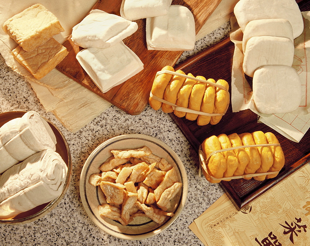 Various kinds of tofu (soya bean cakes), China, Asia