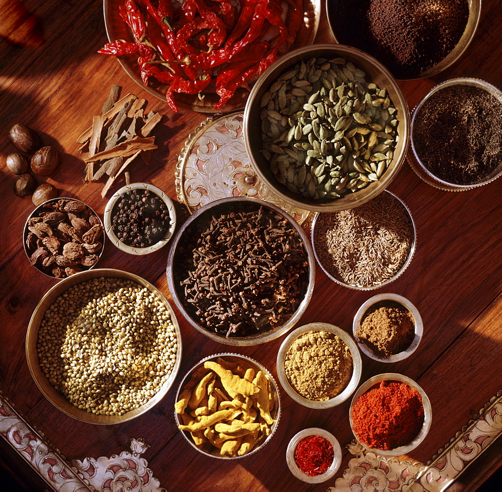 Bowls of spices, India, Asia