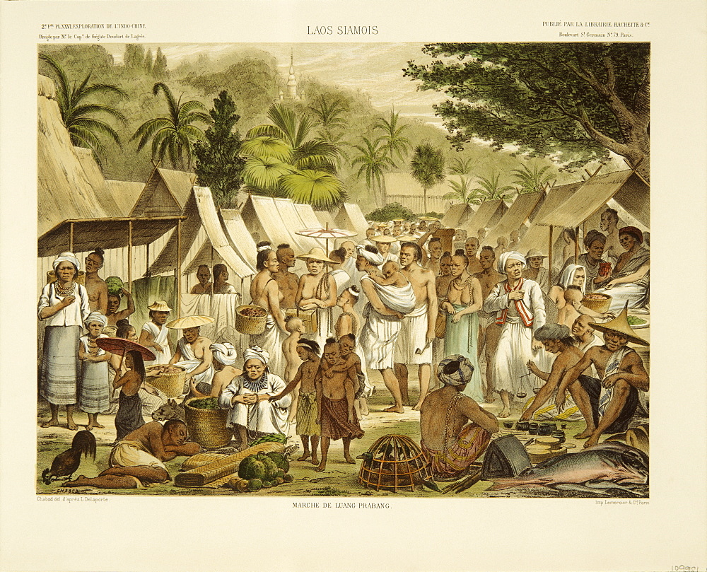 The market of Luang Prabang from Exploration de L'Indo-Chine by Delaporte, Laos, Indochina, Southeast Asia, Asia