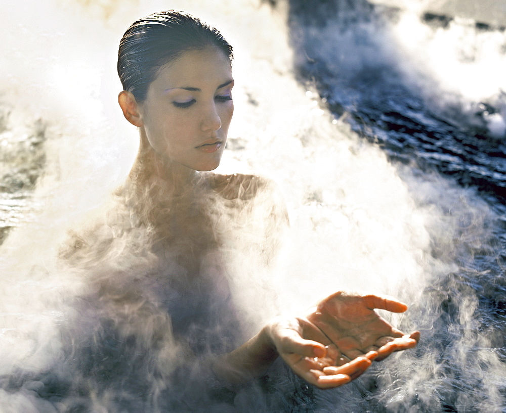 Girl in a steam bath, Thermes Marins, Ayana Resort and Spa, Bali, Indonesia, Southeast Asia, Asia