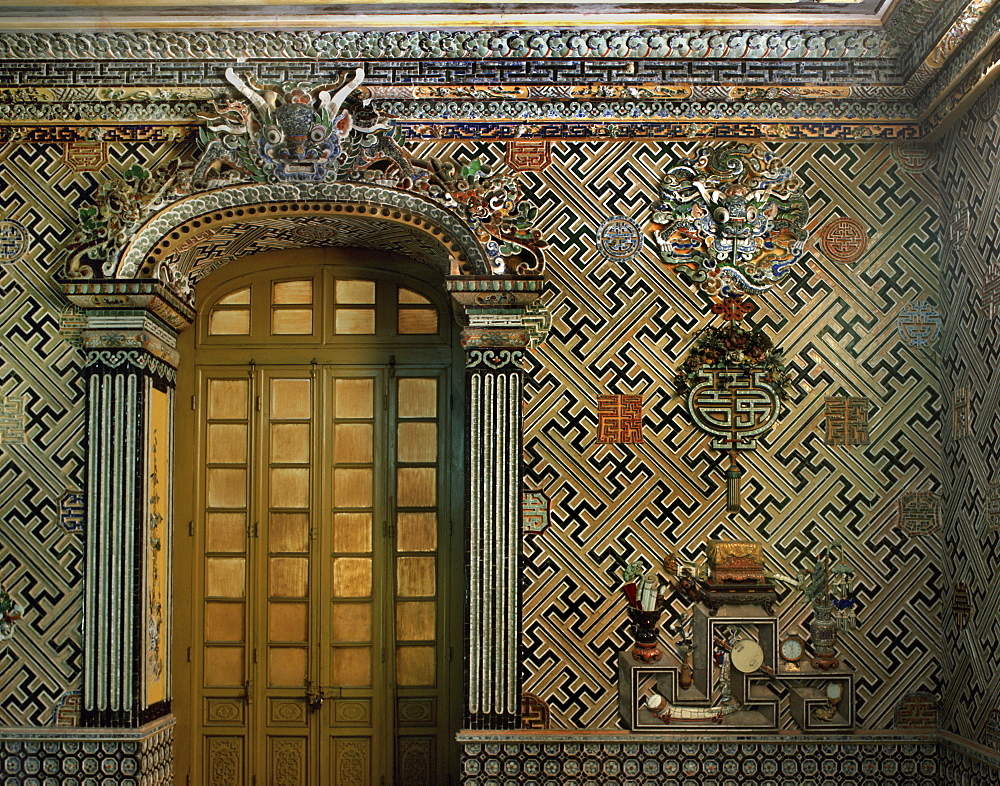 Wall in the main room of the tomb of Emperor Kai Dinh, Royal Mausoleums, Hue, Vietnam, Indochina, Southeast Asia, Asia