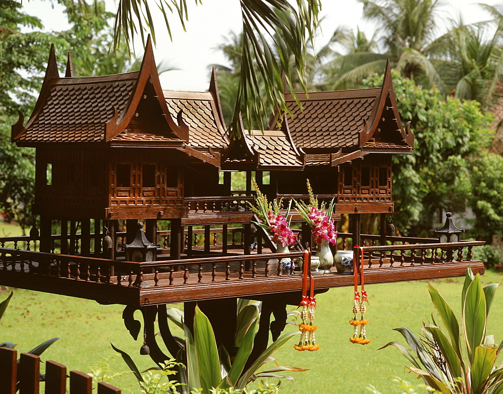 Spirit House in the shape of a traditional Thai style house, Bangkok, Thailand, Southeast Asia, Asia