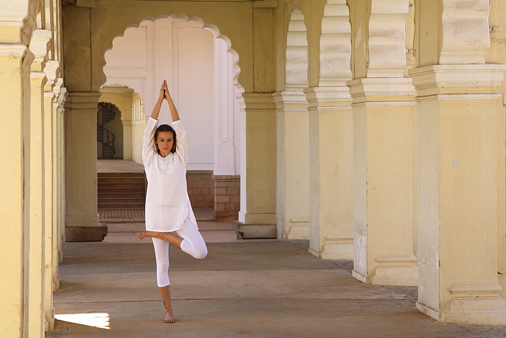 Yoga inside the courtyard of Mysore Palace, Karnataka, India, Asia