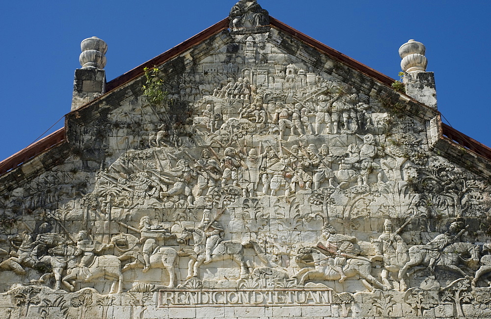 Church of San Joaquin, dating from 1869, by Fr T. Santaren, where reliefs commemorate the battle of Tetuan between the Spanish and Moors of Morocco, Philippines, Southeast Asia, Asia