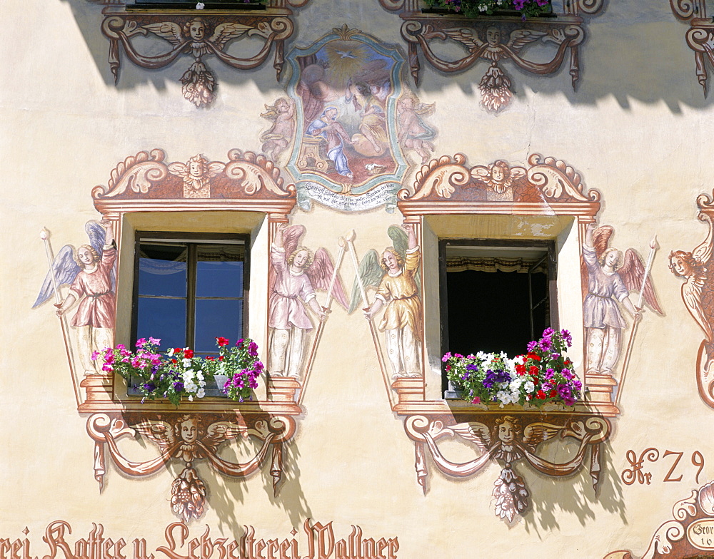 Window boxes and painted walls, St. Wolfgang, Austria, Europe