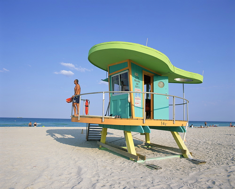 Art deco style lifeguard hut, South Beach, Miami Beach, Miami, Florida, United States of America, North America