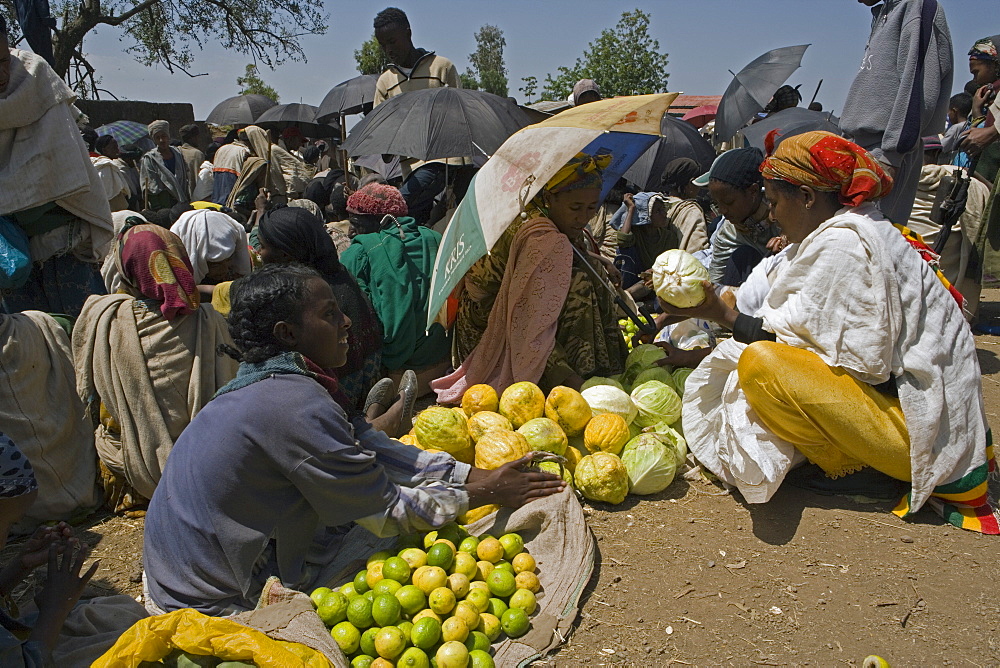 People walk for days to trade in this famous weekly market, Saturday market in Lalibela, Lalibela, Ethiopia, Africa