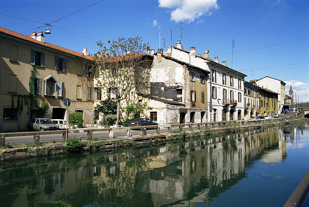 Canal at Porta Ticinese, Naviglio Grande, Milan, Lombardy, Italy, Europe