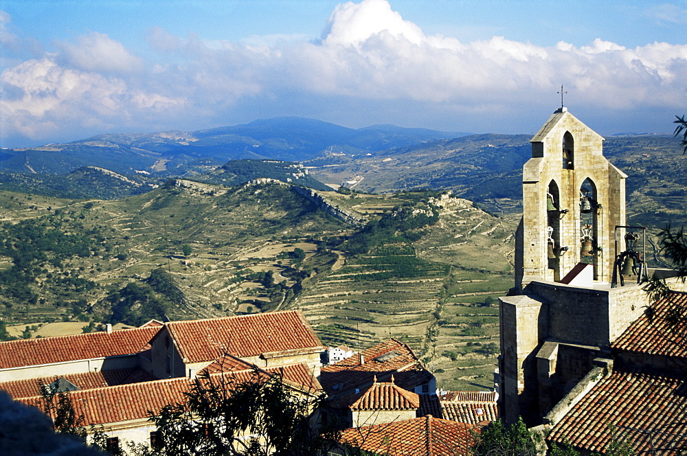 Basilica Santa Maria from the castle, Morella, Valencia region, Spain, Europe