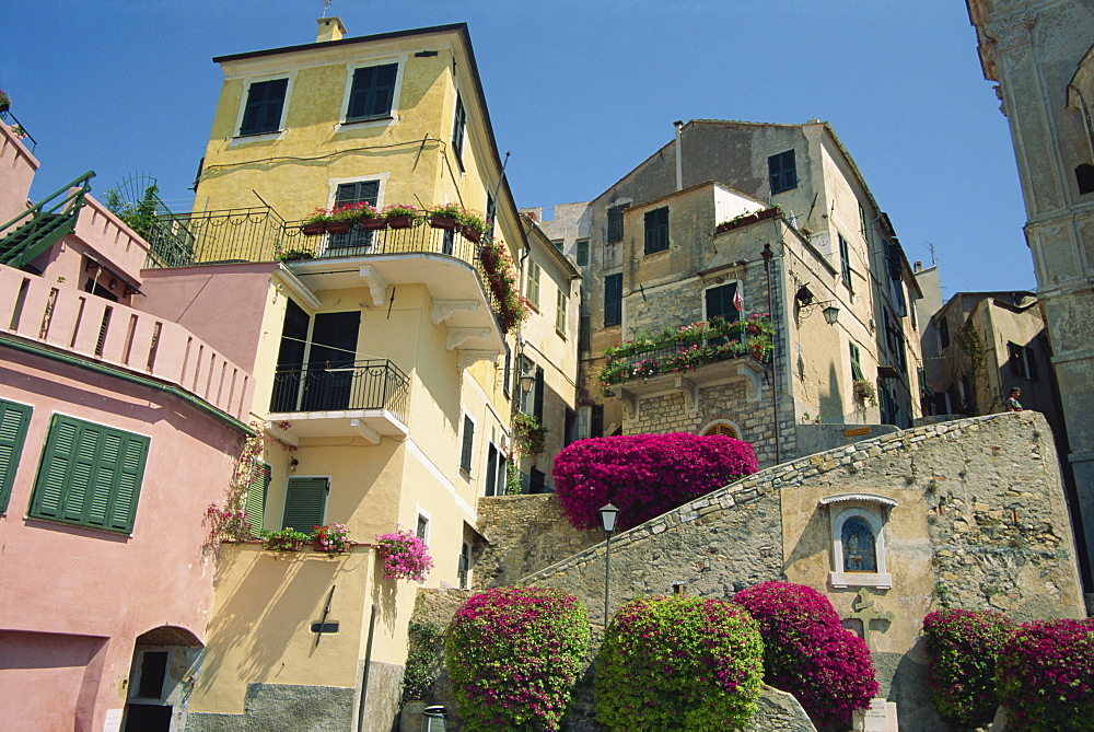 Houses in the Piazza San Giovanni in Cervo on the Italian Riviera, Liguria, Italy, Europe