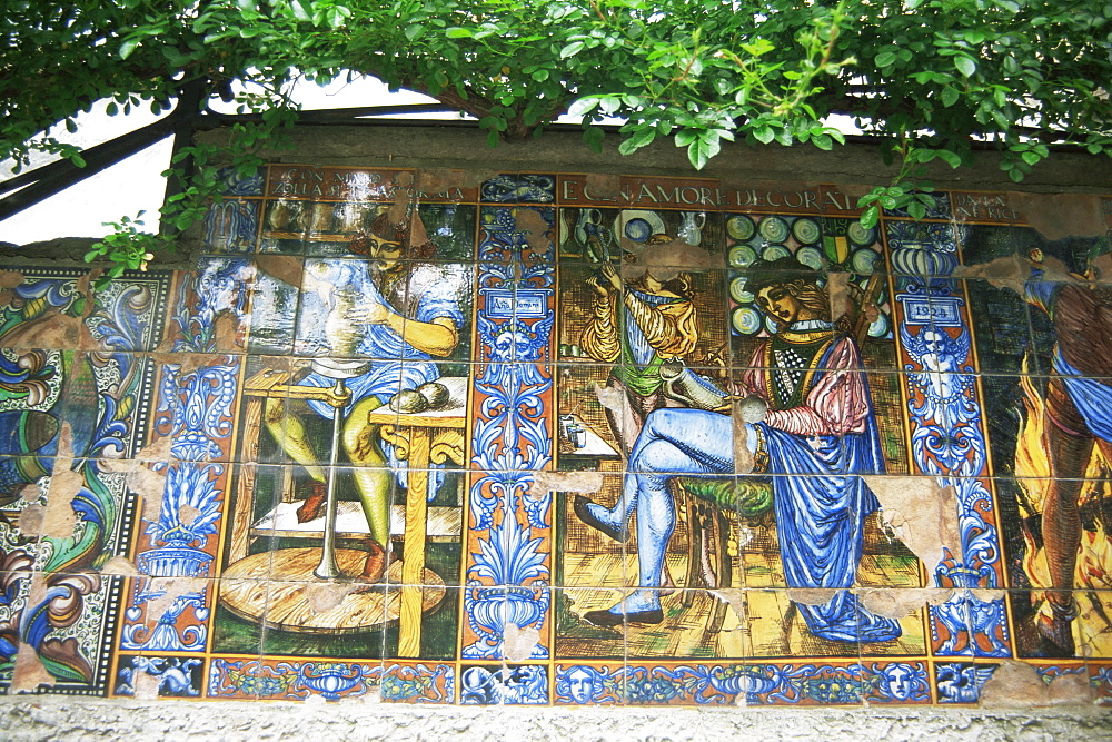 Decorative tiles, Isola Bella, Piedmont, Italy, Europe