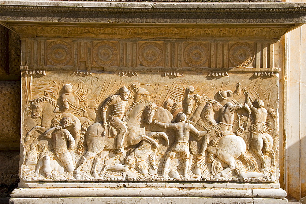 Bas relief by Juan de Orea, from a design by Pedro Machuca, Charles V Palace, Alhambra, UNESCO World Heritage Site, Granada, Andalucia, Spain, Europe