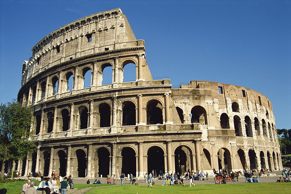 The exterior of the Colosseum in Rome, Lazio, Italy, Europe